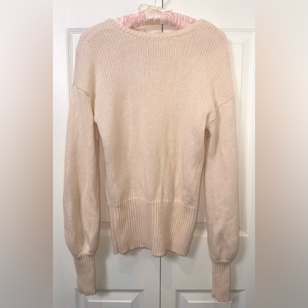 Intermix Cashmere Wool Open Tie Back Sweater Cream Small